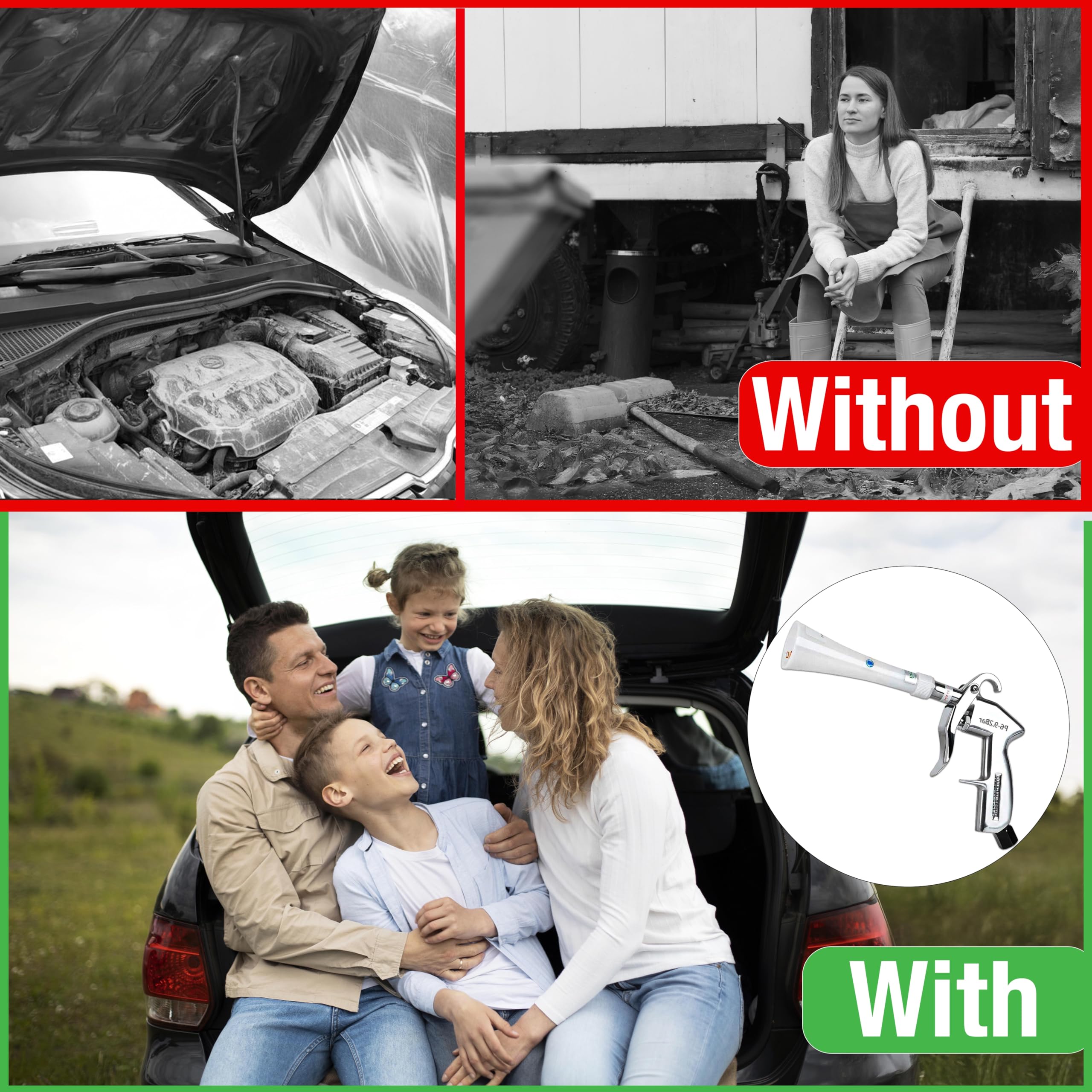 Premium Air Blow Gun with Nozzle Car Interior cleaning Quickly Blasts Dirt and Dust Dryer Vent Cleaner Wash Kit Hose Car Home Detailing Supplies Turbo Tool Works with Air Compressor Pressure 6-9.2 Bar