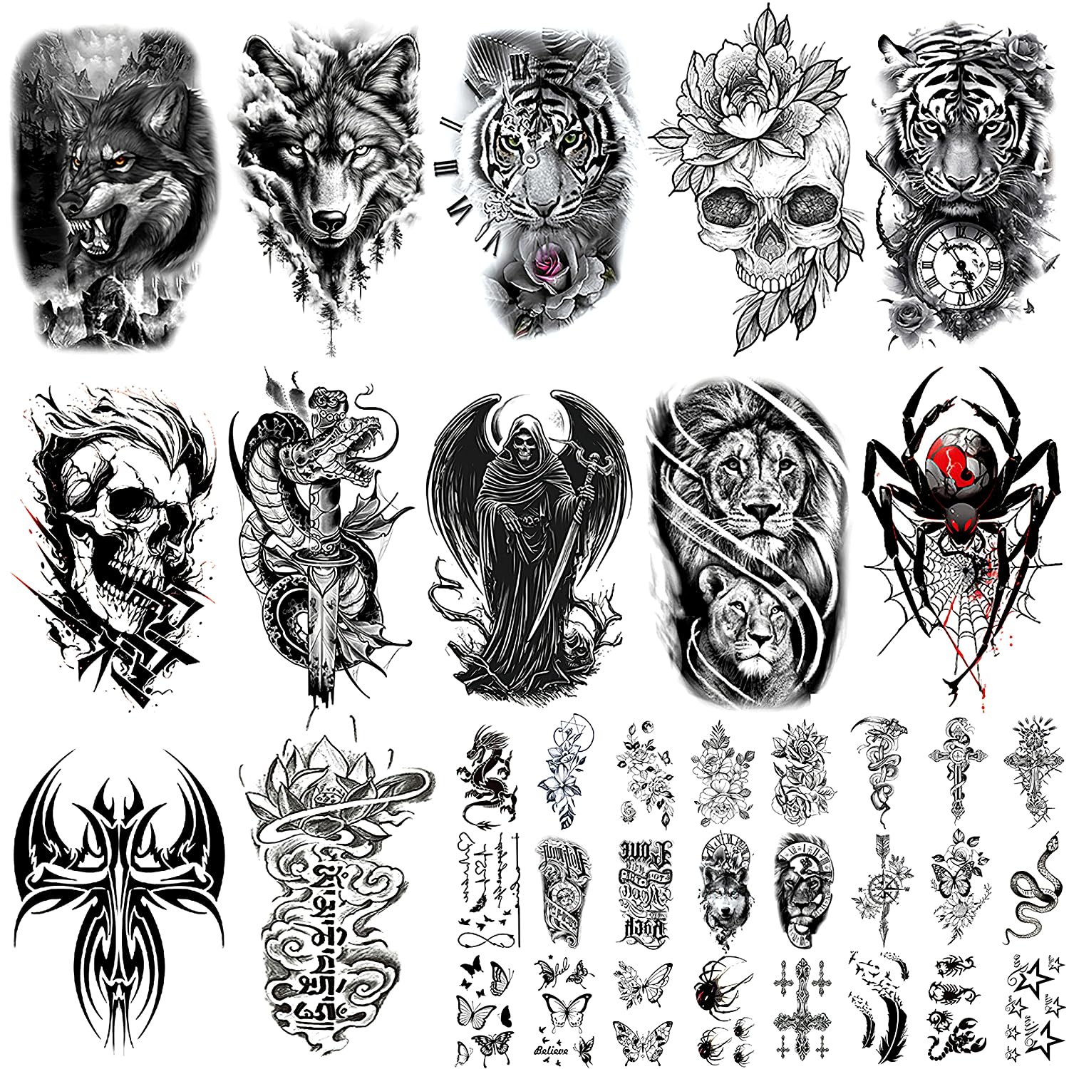Temporary Tattoos for Men – 36 Sheets Realistic Tattoo Stickers for Hand, Arm & Chest, Semi Permanent Fake Tattoos for Men, Long Lasting Waterproof Tattoo Set-picture-23