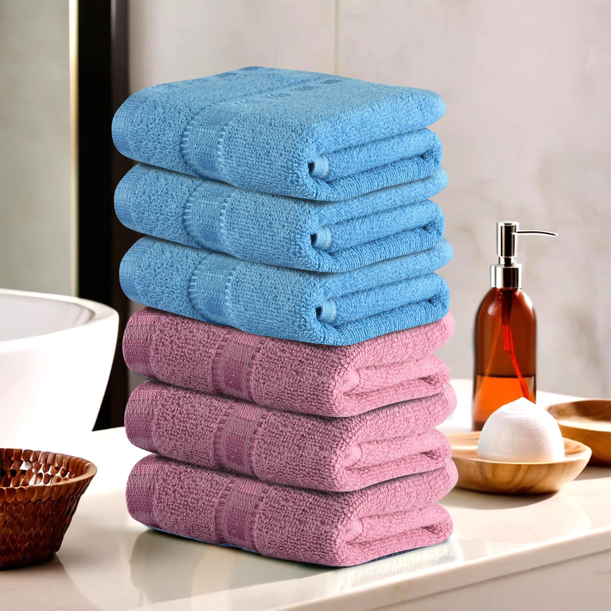 Kuber Industries Pack of 6 Cotton Hand/Face Towels for Men & Women | Easily Washable | Workout Gym Napkins for Men | Pocket Towel - Pink & Sky Blue (B0D9BL866F) Amazon Price History, Amazon Price Tracker