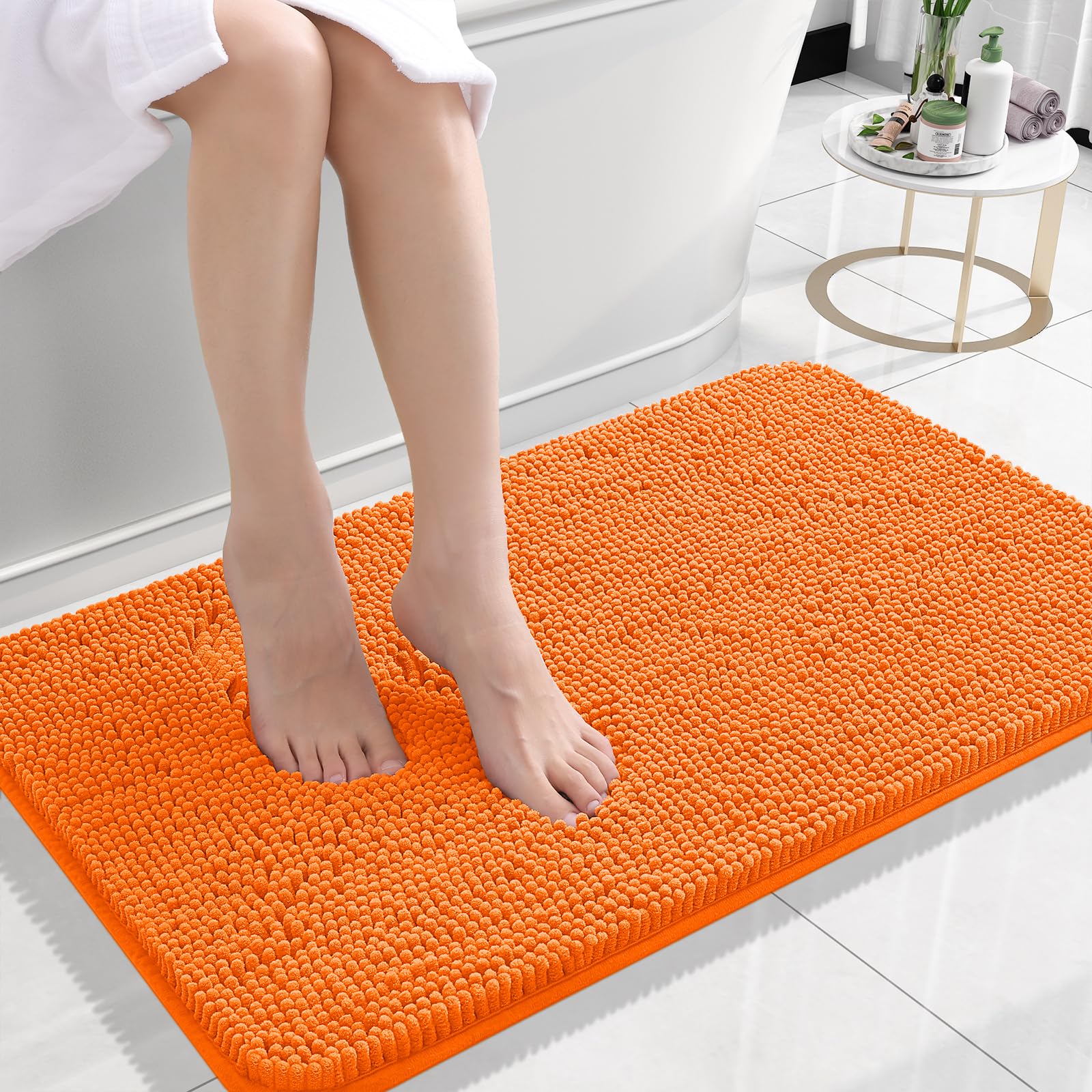 OLANLY Small Bathroom Rugs 24x16, Extra Soft Absorbent Chenille Bath Rugs, Rubber Backing Quick Dry, Machine Washable Bath Mats for Bathroom Floor, Tub and Shower, Home Decor Accessories, Orange — image 1