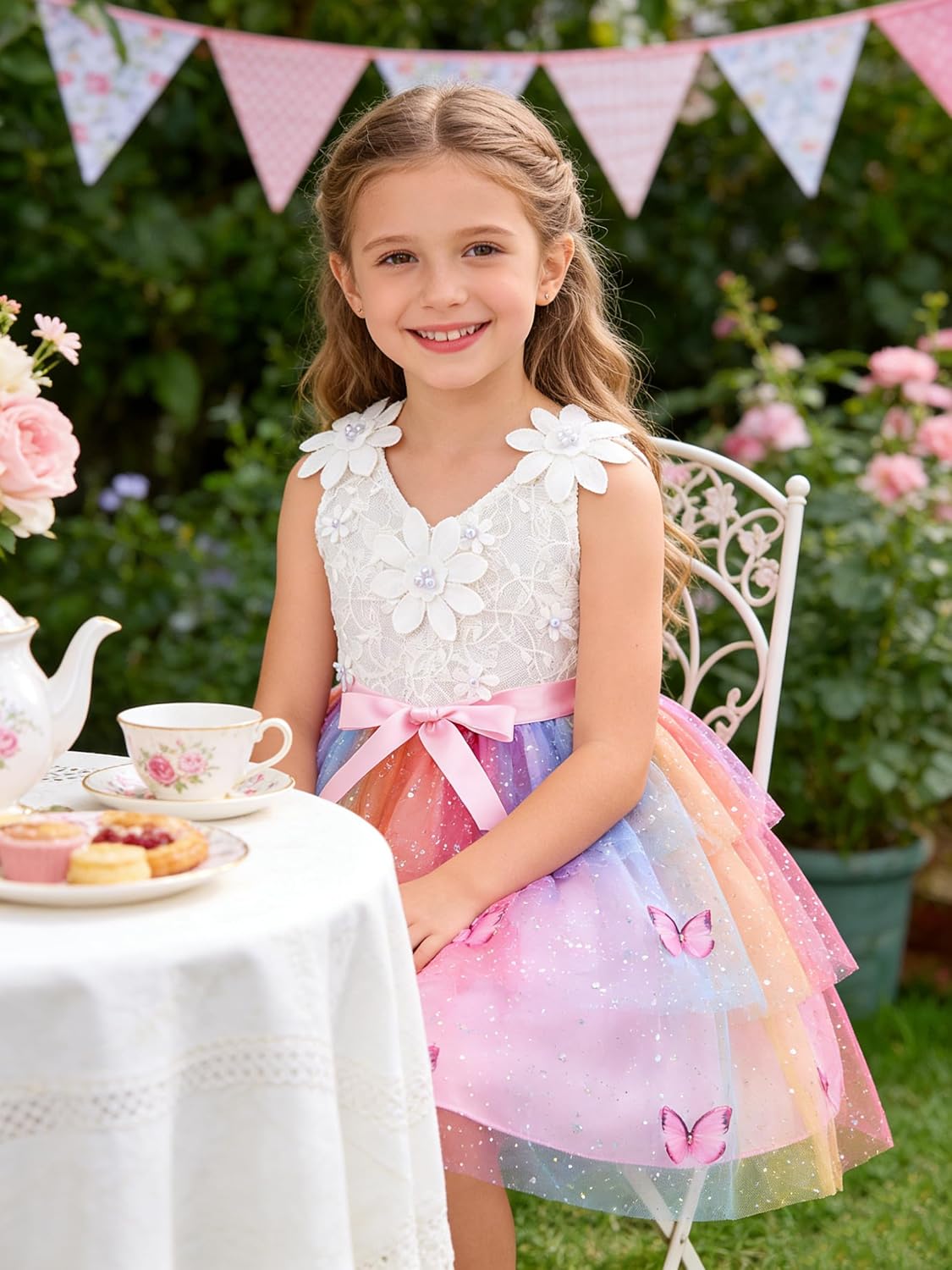 Girls Tutu Sleeveless Dress Kids Bow V Neck Tulle Skirt Outfits Toddler Girls Summer Princess Party Puffy Tulle Dresses 3-10T