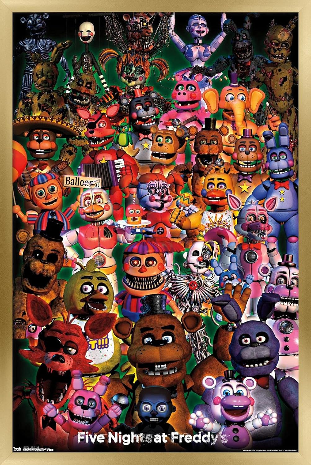 Trends International Five Nights at Freddy's - Ultimate Group Wall Poster, 22.375" x 34", White Framed Version