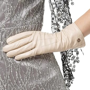 Womens Classic Leather Gloves Lambskin Winter Cashmere Lining Driving Gloves