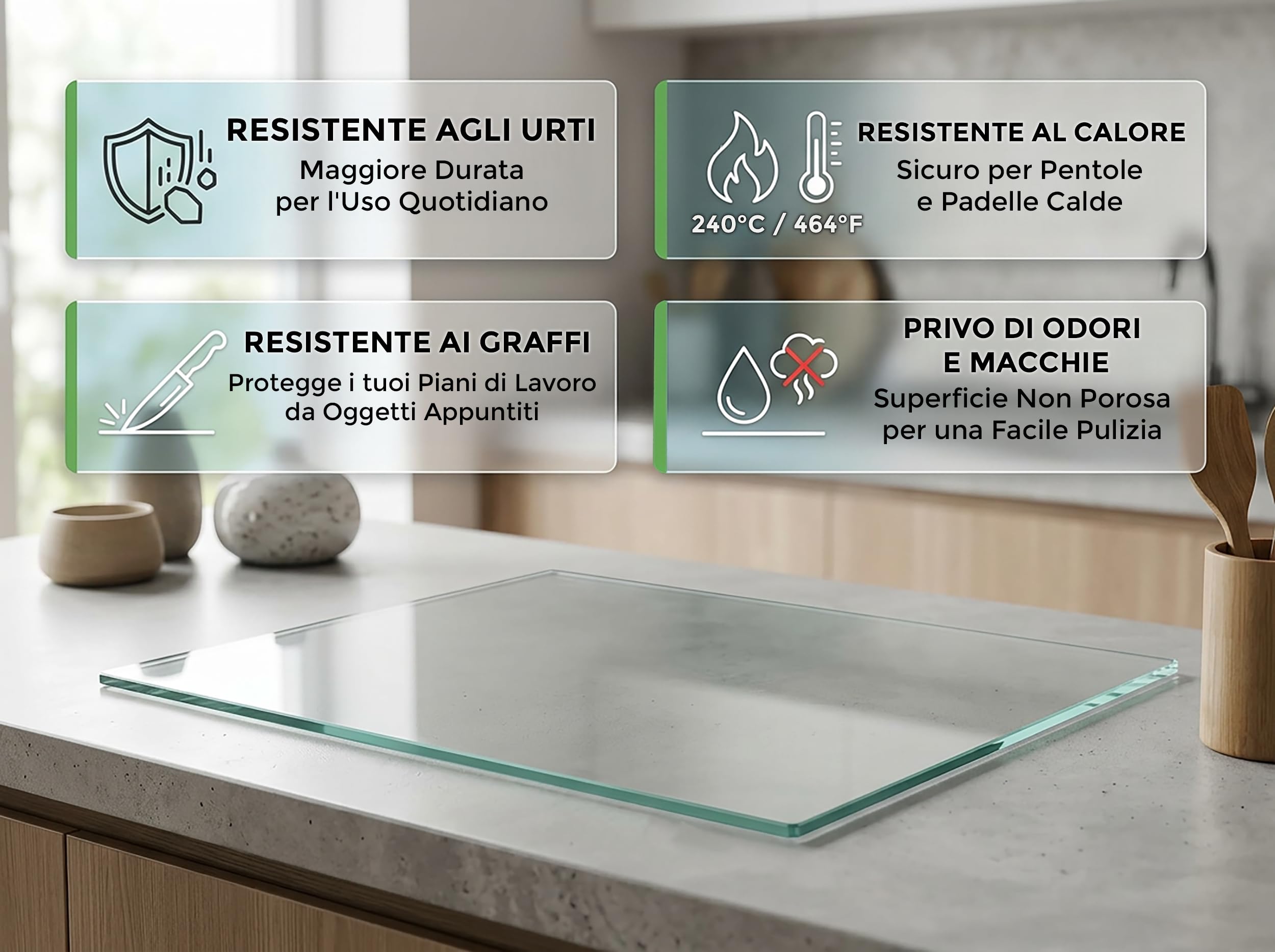 Concept Crystal Tagliere in Vetro XXL 80x52cm, Protezione Piano Lavoro Gigante in Vetro Temprato Trasparente, Salvatavolo Cucina Extra Large