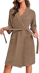 Ekouaer Robes for Women Waffle Knit Bathrobe Soft Lightweight Knee Length Loungewear with Pockets