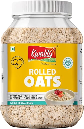 Kwality Rolled Oats Jar 1kg | Wholegrain Oatmeal for Healthy Breakfast | High Fiber &amp; Protein | Gluten-Free | No Added Sug...