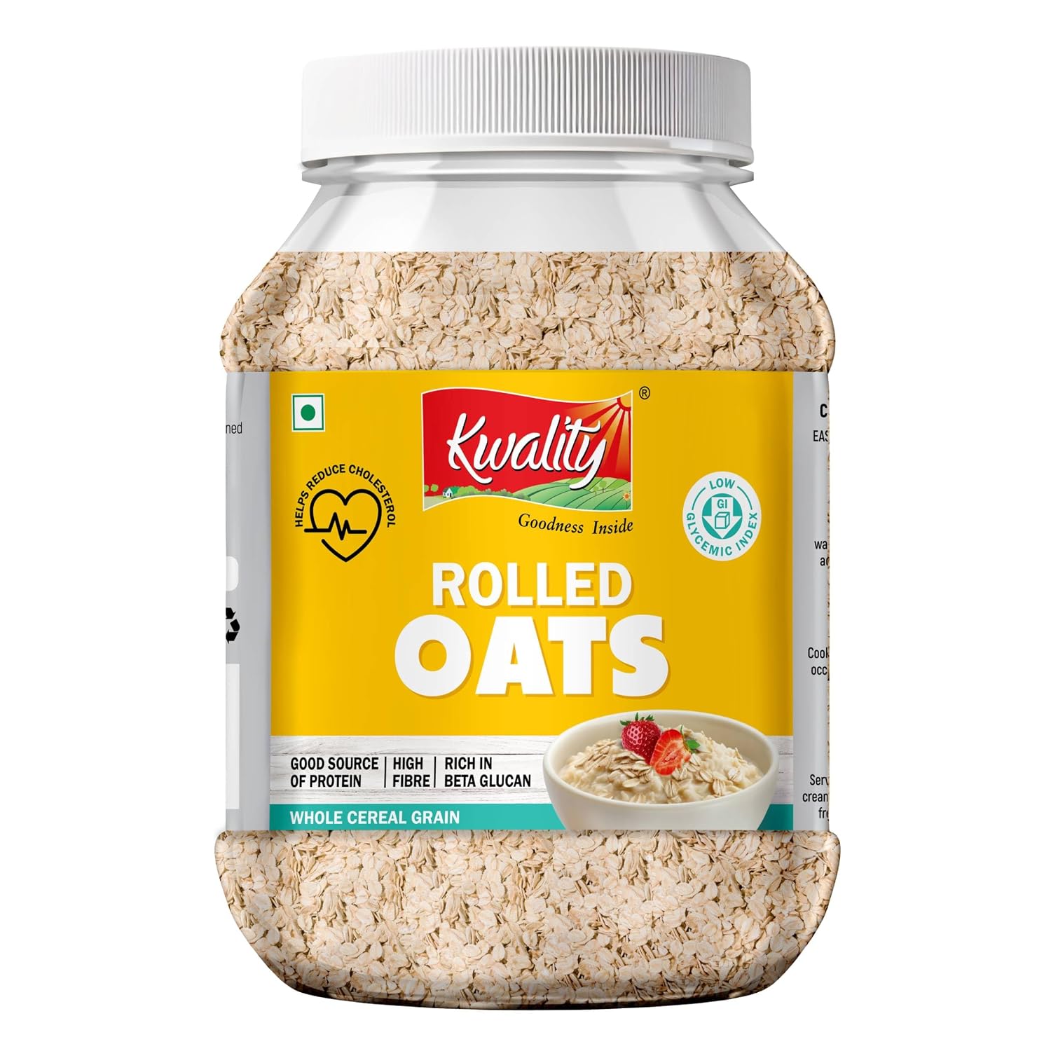 Kwality Rolled Oats Jar 1kg | Wholegrain Oatmeal for Healthy Breakfast | High Fiber & Protein | Gluten-Free | No Added Sugar | Weight Management Friendly | Quick Cooking in 5-8 Minutes
