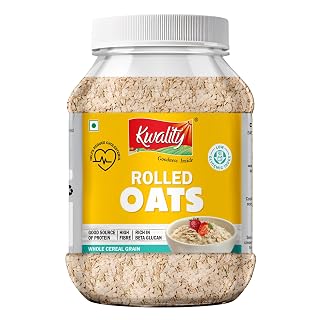 Kwality Rolled Oats Jar 1kg | Wholegrain Oatmeal for Healthy Breakfast | High Fiber & Protein | Gluten-Free | No Added Sugar | Weight Management Friendly | Quick Cooking in 5-8 Minutes - Amazon product rated Grade A