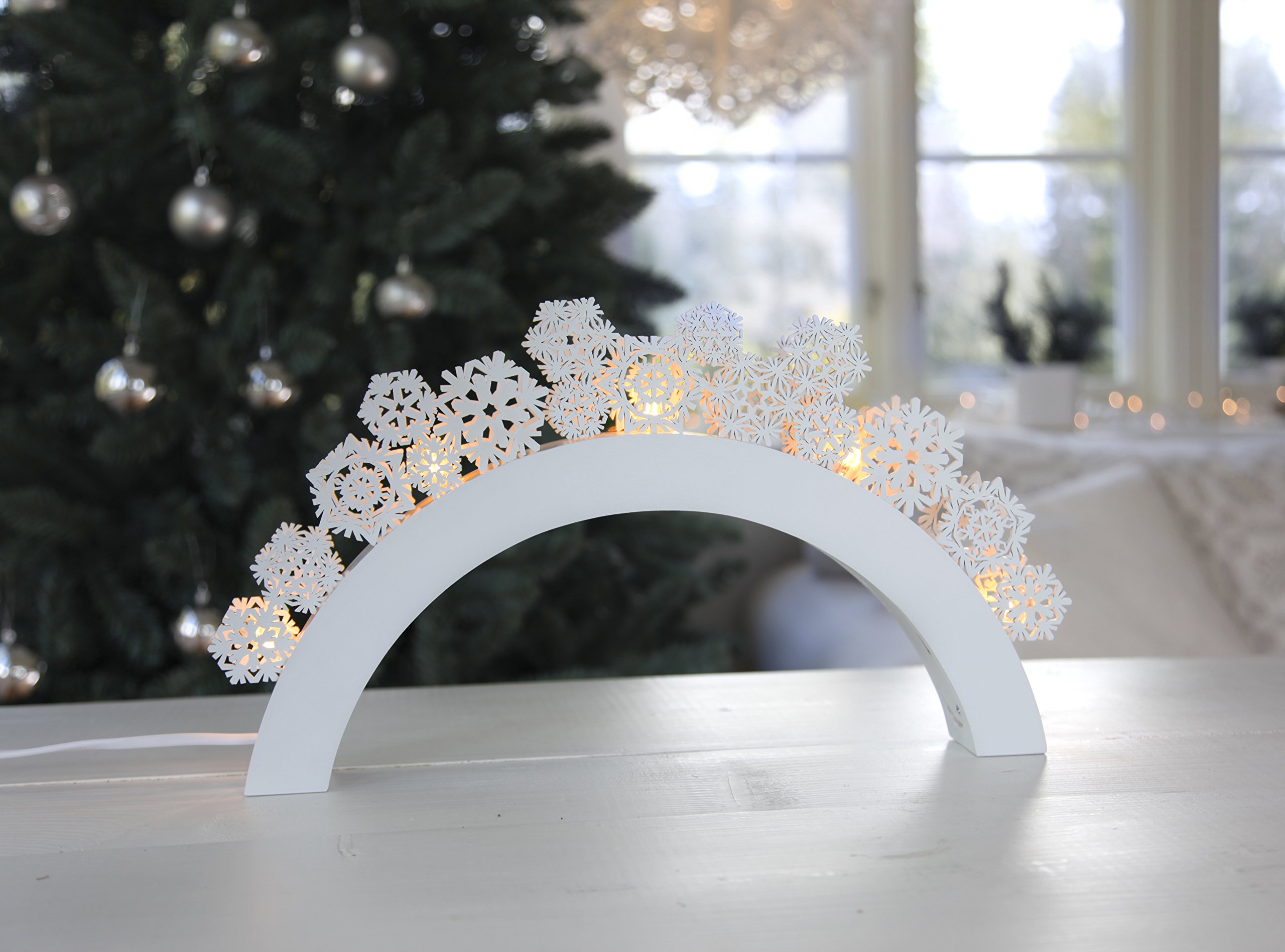 Star LED-Leuchtbogen "Snowfall", 5 warmweiß LED, Material Holz, Vierfarb-Karton, 38 x 26 cm, weiß/gold 658-10