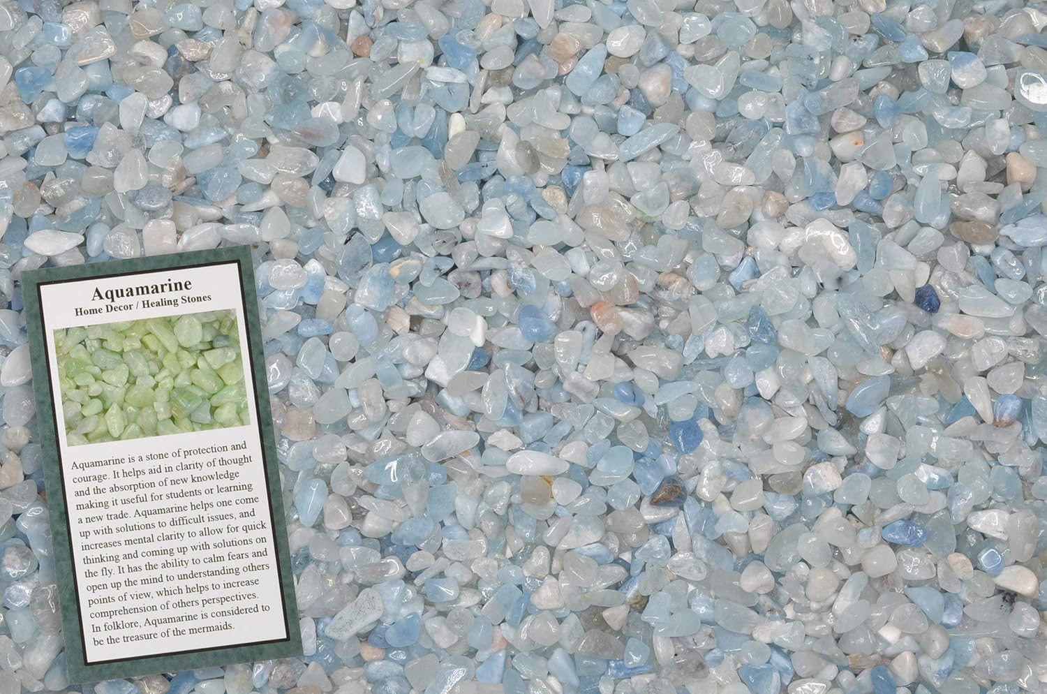 Fantasia Materials: 1 lb of Tumbled Aquamarine Chip Size Stones w/ID Card