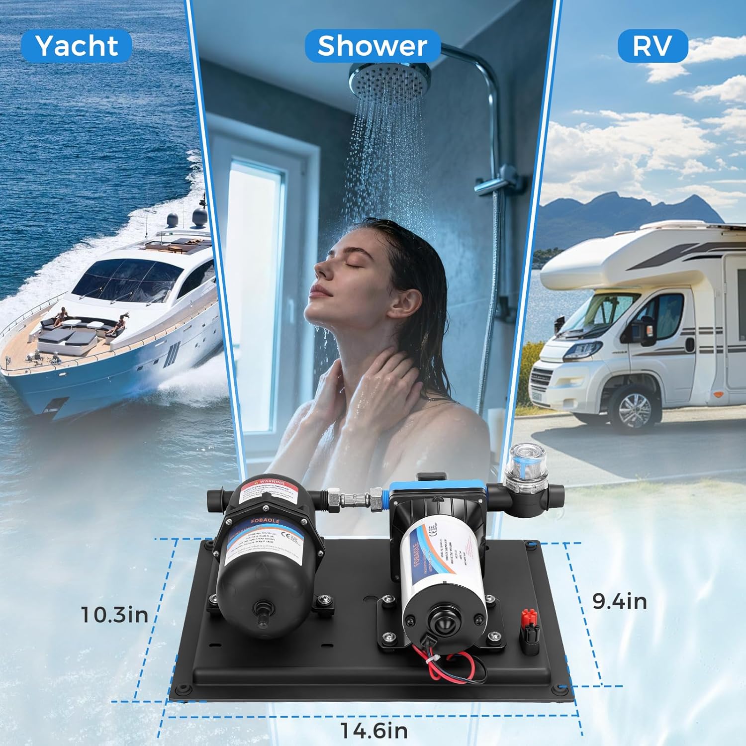 12V RV Water Pump 5.5GPM 55PSI with 0.75L Accumulator Tank, Max 125PSI Self-Priming Diaphragm Pressure Pump System for RV Camper, Boat, Kitchen, Bathroom, Home Water Pump System