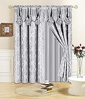Vista 17 de All American Collection Nuevo juego de cortinas de 4 piezas con cenefa adjunta y transparente con 2 alzapaños incluidos (96" de largo, gris pardo)