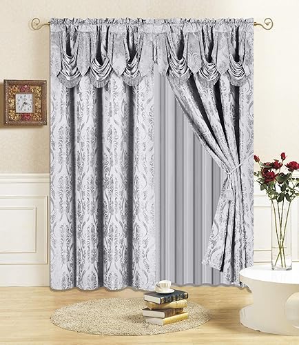 Miniatura 17 de All American Collection Nuevo juego de cortinas de 4 piezas con cenefa adjunta y transparente con 2 alzapaños incluidos (96" de largo, gris pardo)