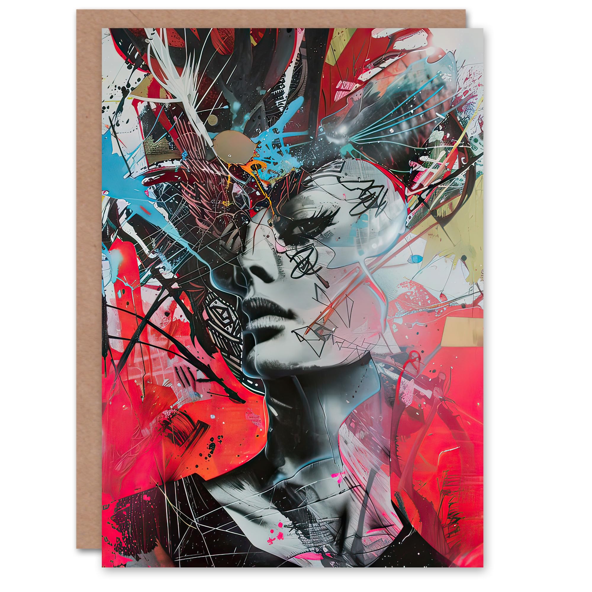 Artery8 Greeting Card Zef Culture Modern Conceptual Abstract Portrait For Her Woman Birthday Card