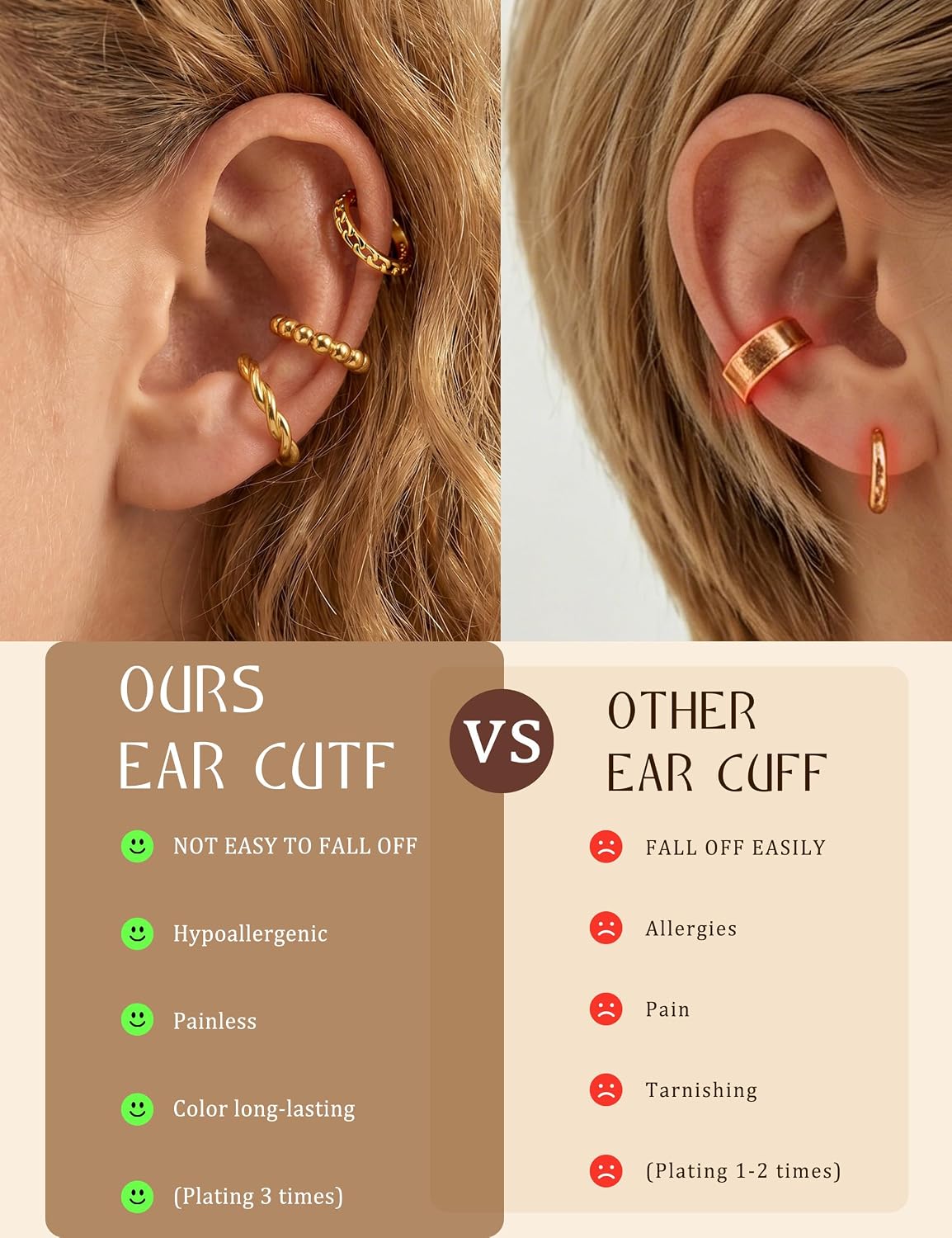 Giovanchi 16Pcs Ear Cuffs Non Piercing - 14K Gold Plated Ear Cuff Earrings for Women - Adjustable Earring Cuffs Non Pierced Ears Clip on Cartilage Earring Fake Earrings Set