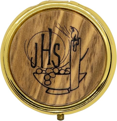 Miniatura 4 de Pyx de 2 pulgadas para la sagrada comunión con medallón de madera de olivo