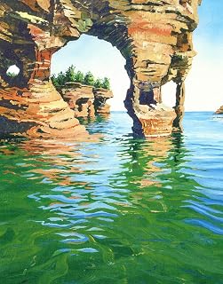 11X14 INCH PRINT OF PAINTING UPPER PENINSULA RYTA LAKE SUPERIOR MICHIGAN PICTURE ROCK SEASCAPE LANDSCAPE FINE WALL ART