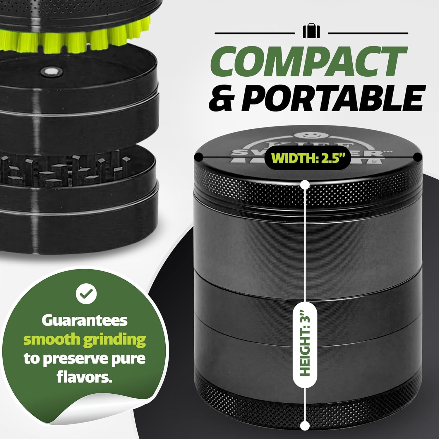 Spice Grinder Plus Cleaning Brush, All-in-One Combo, Stainless Steel - Black