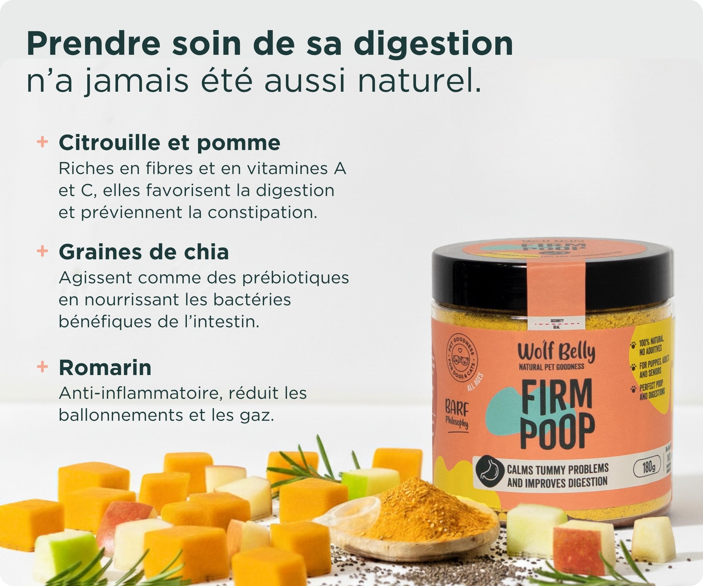 Wolf Belly - Pack Digestif pour Chiens | Complément Digestif en Poudre + Friandises aux Probiotiques | Réduit la Diarrhée | Améliore la Flore Intestinale - Fabriqué en Europe