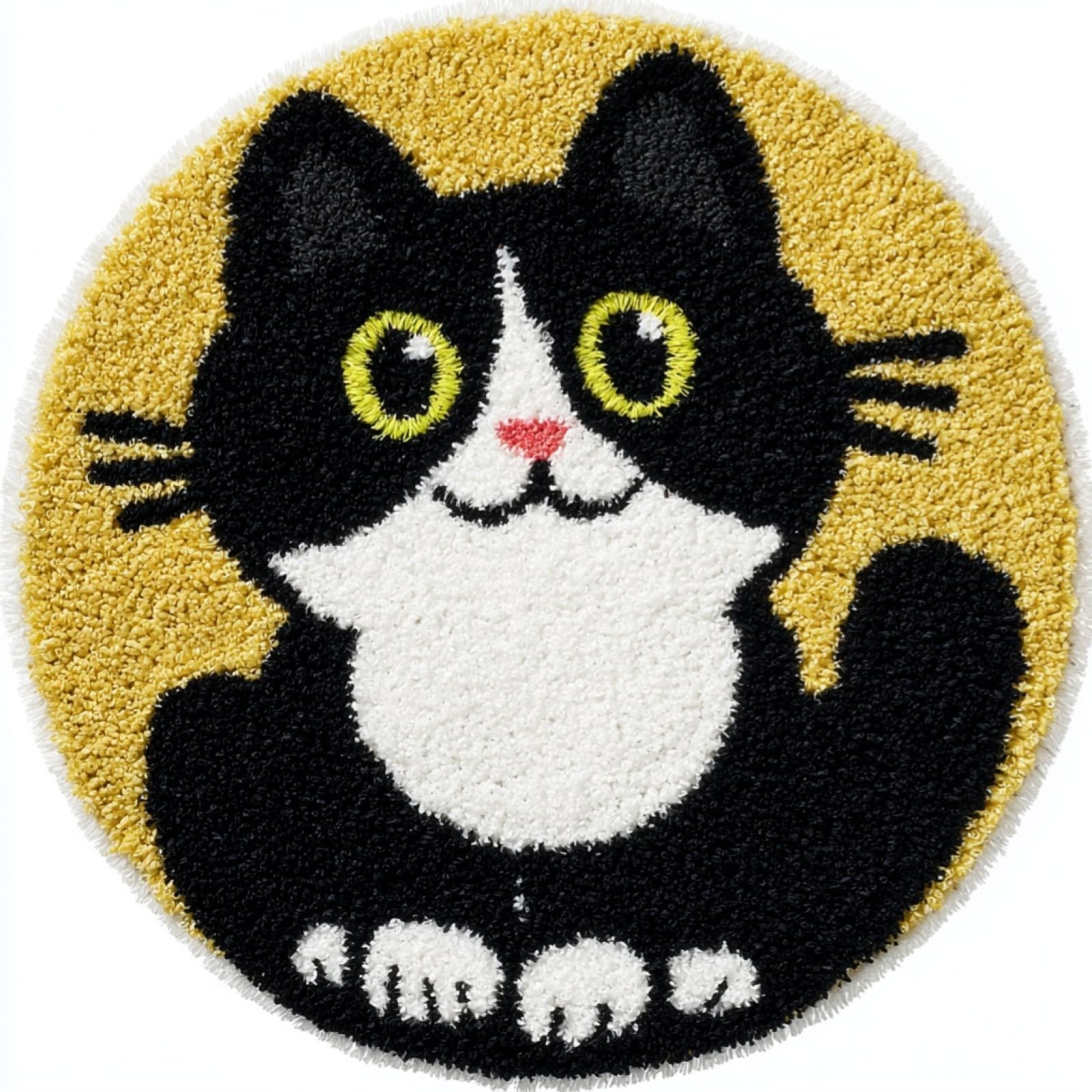 WallustrioaW Latch Hook Rug Kits for Adults Beginners,Tuxedo Cat,DIY Craft Doormat Carpet Making Kit Tapestry Gift Home Decorations,50x50cm