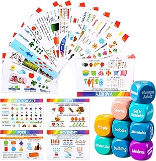Pajean 25 Pcs Art Dice Game 9 Art Inspiration Dice 16 Painting Principles Education Cards Creative Drawing and Painting Set Teacher Gifts for Christmas Room Artists Classroom Student Adult