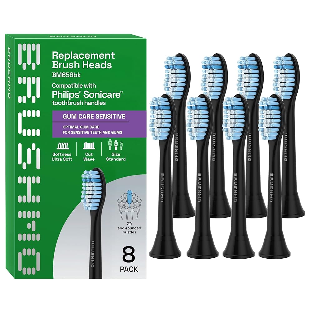 Brushmo Sensitive Replacement Toothbrush Heads Compatible with Phillips Sonicare (Sensitive, Black)