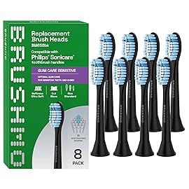 Brushmo Sensitive Replacement Toothbrush Heads Compatible with Phillips Sonicare (Sensitive, Black)