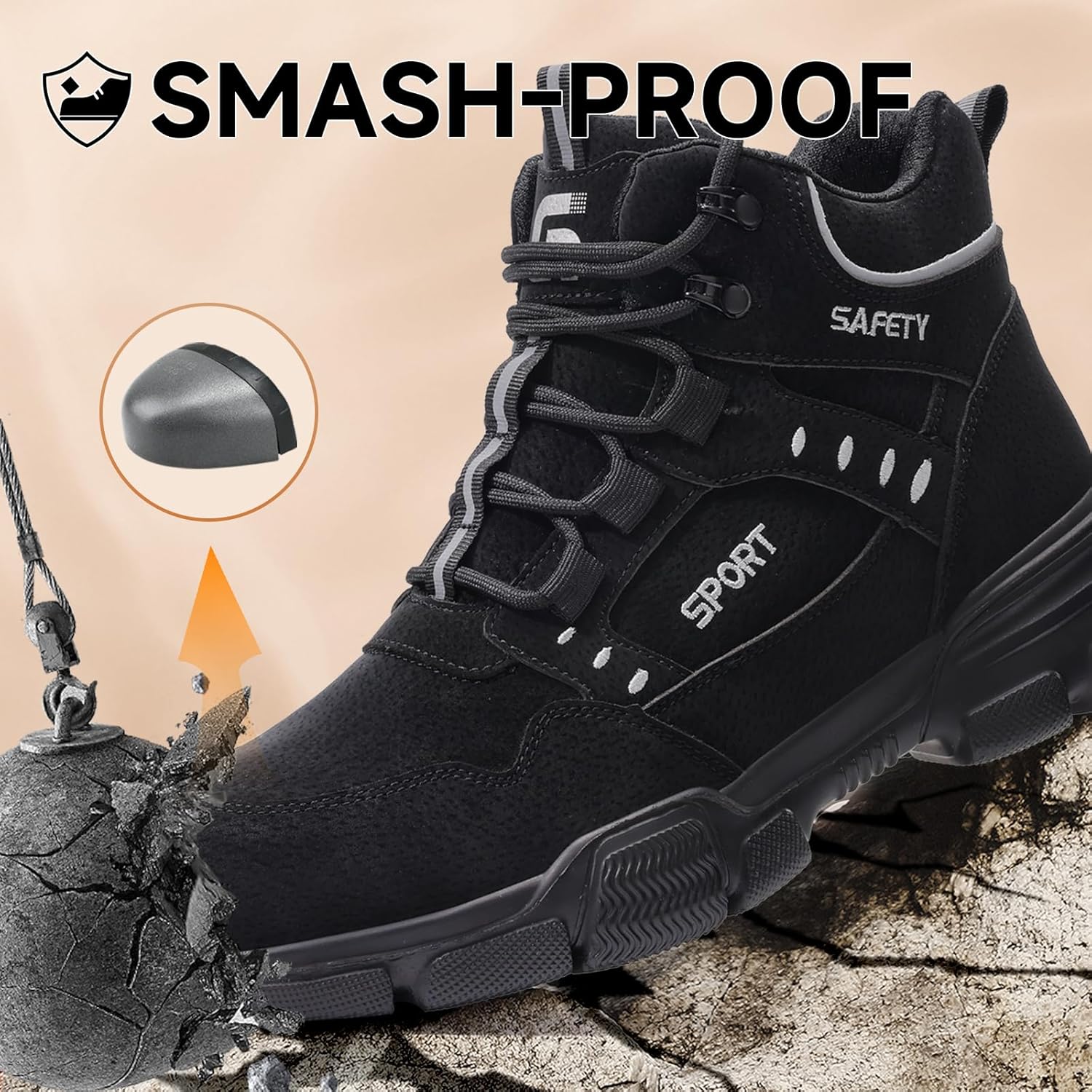 Steel Toe Boots for Men High Top Work Safety Boots with Kevlar Puncture Resistant Midsole Lightweight Industrial Men's Work & Utility Shoes for Construction Warehouse Factory Jobs - Image 3