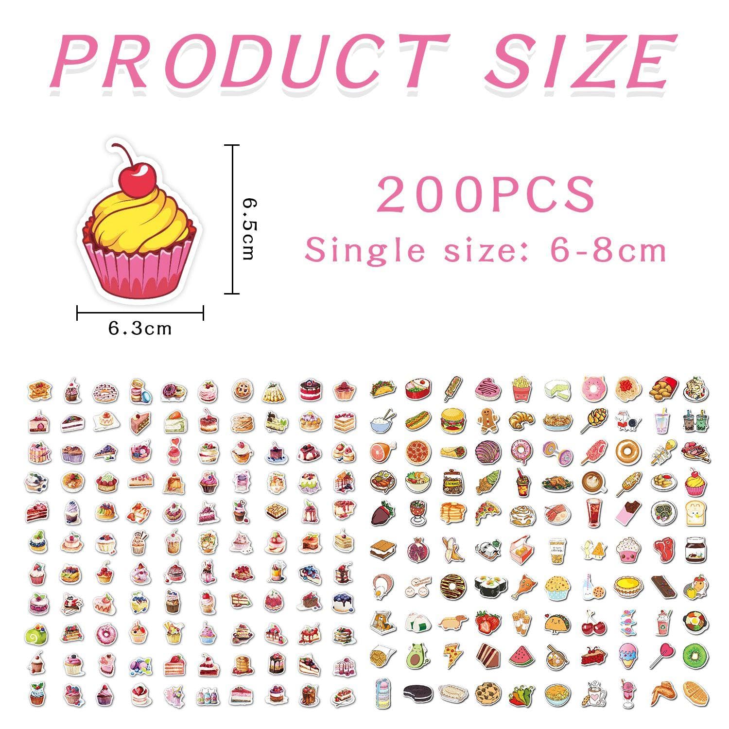 200 Adesivi Golosi Per Torte E Dolci: Simpatici Adesivi A Tema Food In PVC, Impermeabili E Colorati Per Decorare Album, Diari E Progetti Fai Da Te