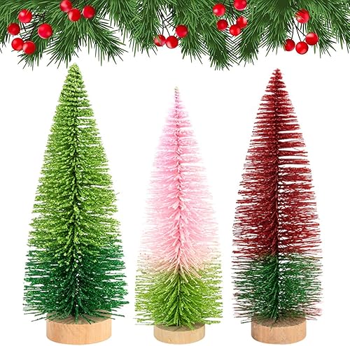 Miniatura 8 de 6 adornos de árbol de Navidad de mesa con base de madera, color mixto, mini árboles de sisal artificiales, árbol de Navidad, botella de 4 pulgadas,