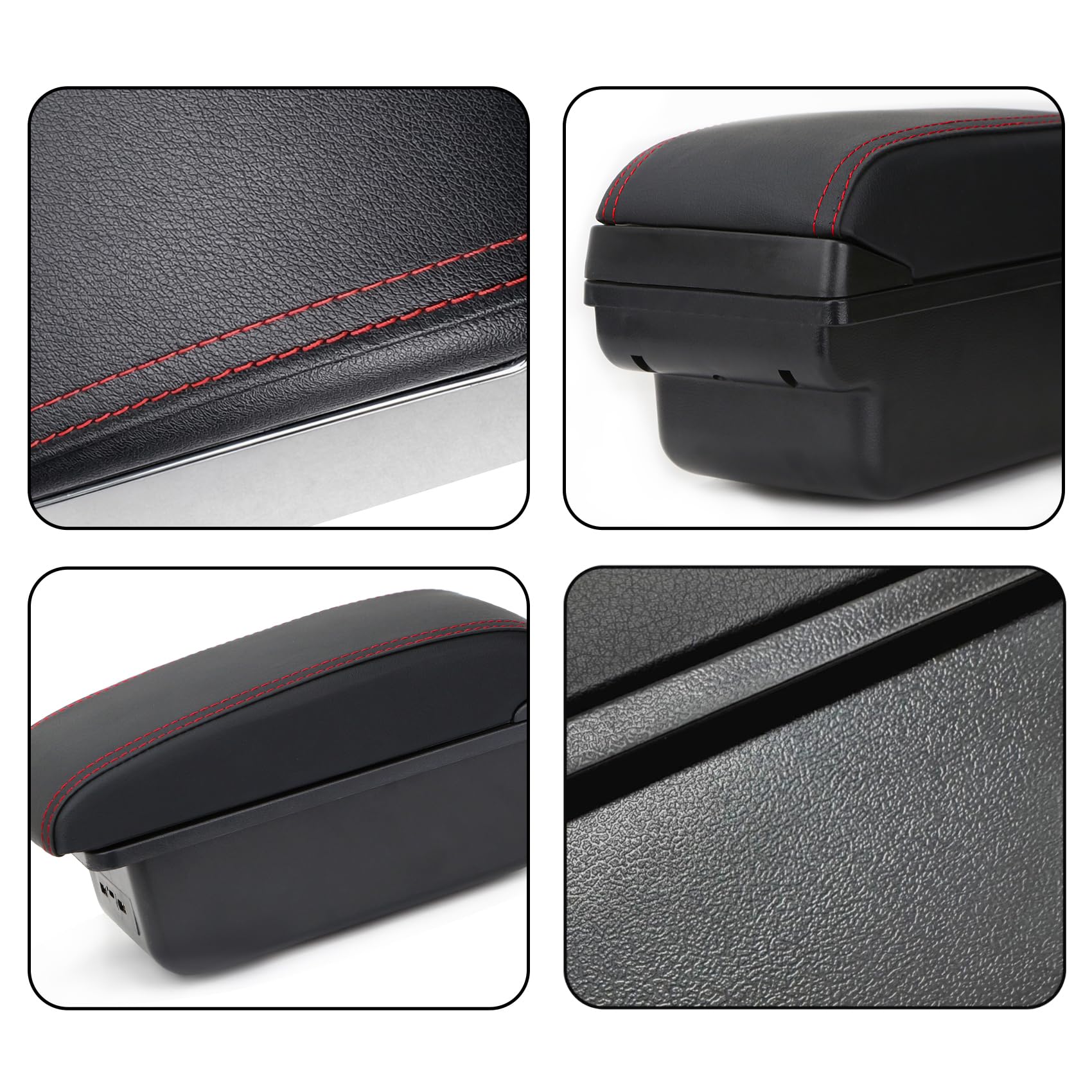 YJYWZH für VW Up 2009-2020 Armlehnen Mittelarmlehne mit Große Ablagefach und USB-Anschluss Autozubehör Konsole Armauflage Rot Stiche