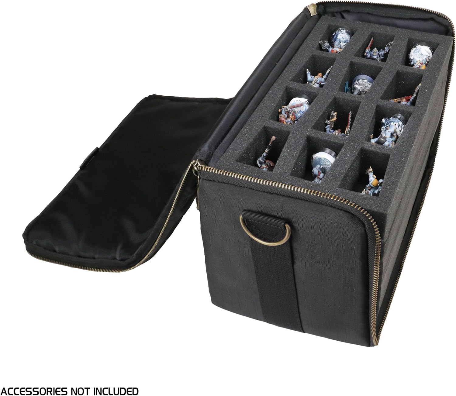 ENHANCE Wide Base Miniature Satchel - Compact Storage & Carrying Case for DnD Miniatures with Strap, 3 Foam Trays (2 Pre-Cut and 1 Pick & Pluck Tray) - Fits Minis 25mm to 40mm (Small - Wide Base)