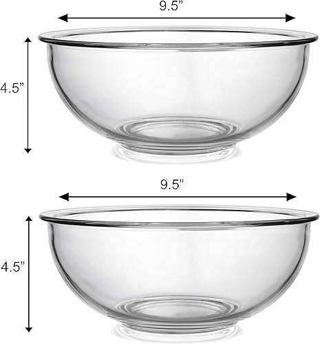 Miniatura 2 de BOVADO USA Tazón de vidrio de 4 cuartos de galón para almacenamiento, mezcla, servir (paquete de 2)  transparente, apto para lavavajillas,