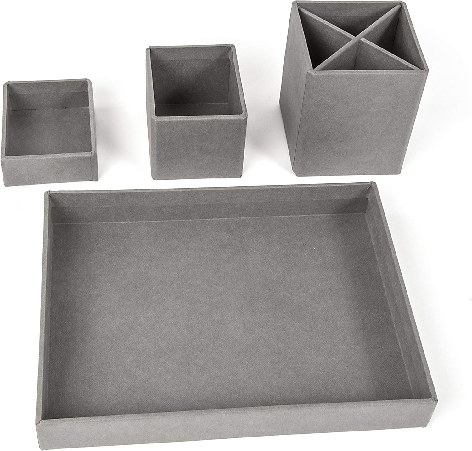 Bigso Lena 4-Piece Fiberboard Interchangable Desktop Organizer, 4.3 x 9.3 x 7 in, Grey