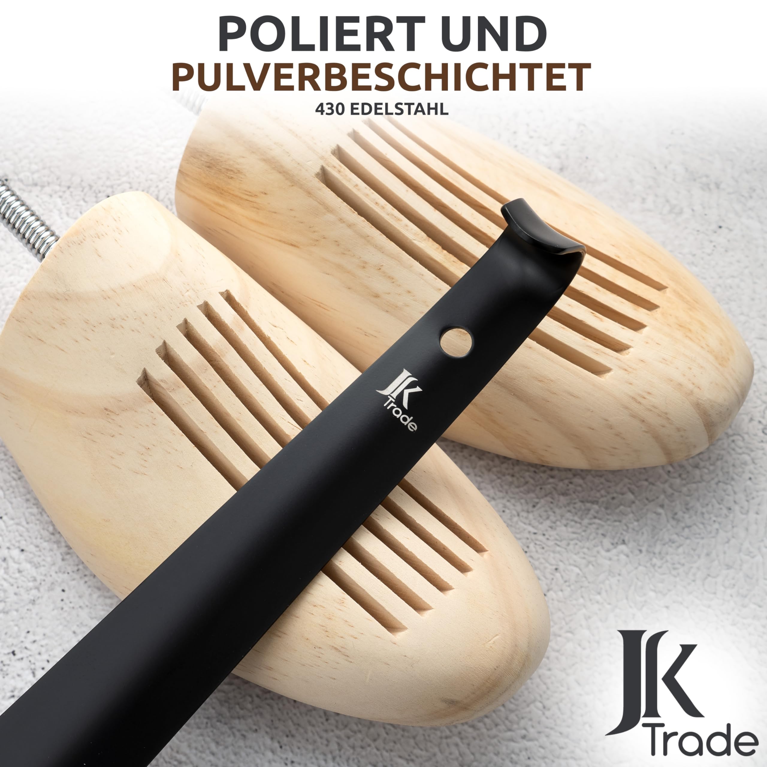 JK Trade® Lot de 2 chausse-pieds en acier inoxydable 15 et 42 cm | Court et long | N'abîme pas le dos | Longueur et largeur idéales | Suspension business