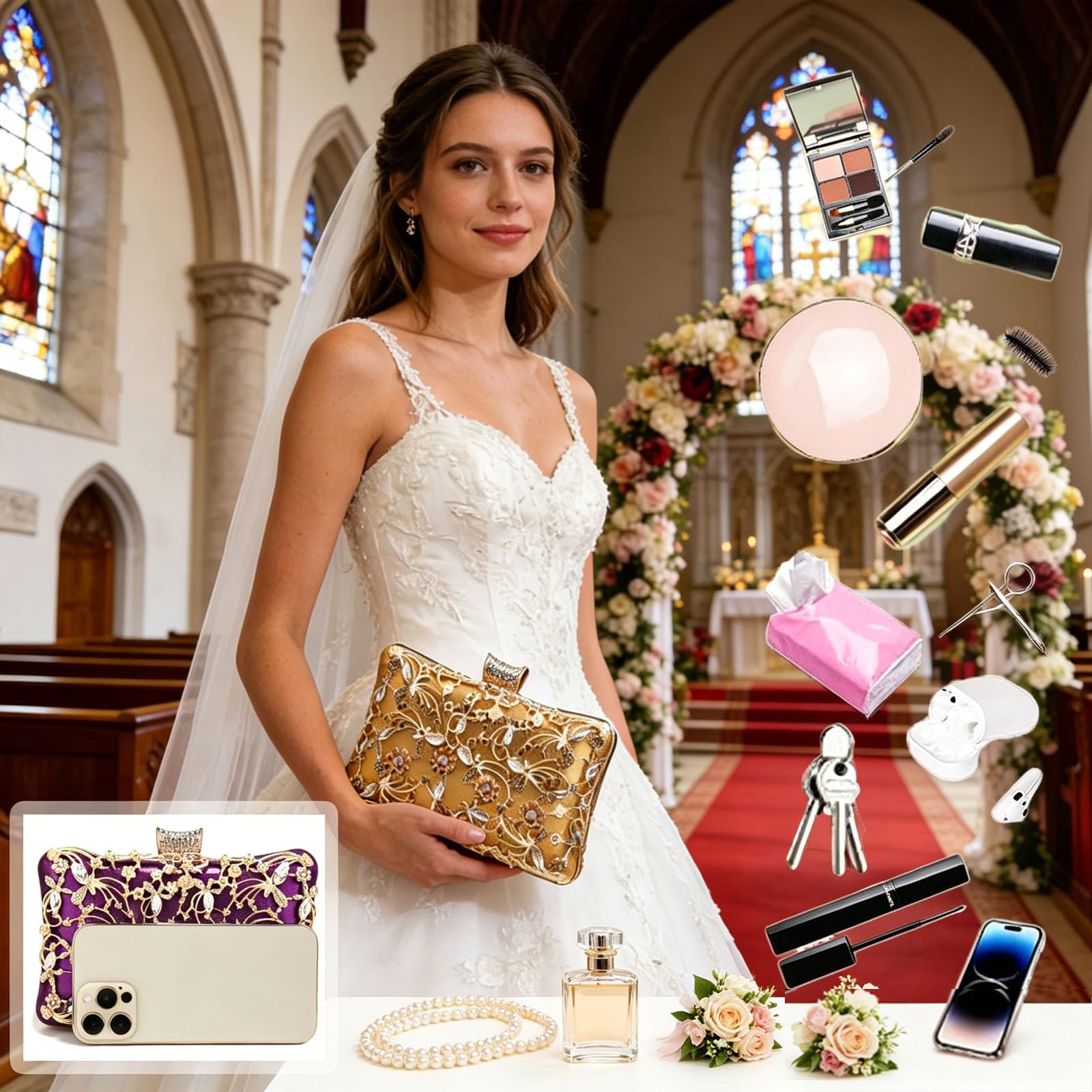Bolso de mano vintage para mujer, bolso de noche de lujo con estrás y cristal, elegante bolso de mano con asa y cadena de metal con purpurina, bolso de hombro para bodas, fiestas, bailes gala