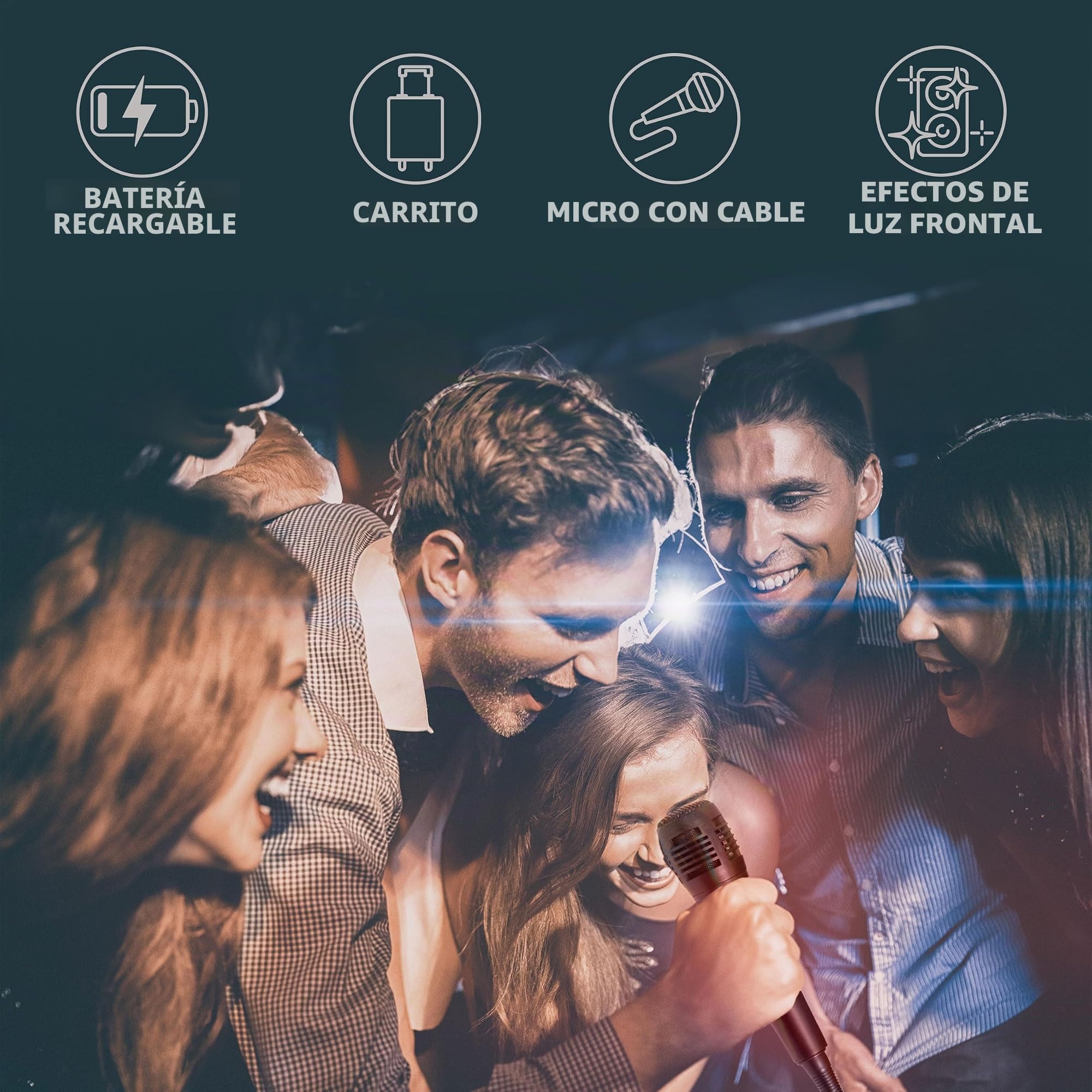 Ibiza - VENUS600 - Alatavoz portátil a Pilas 2x8/20 cm, 600W con Efecto de luz en el Panel Frontal y micrófono con Cable - Bluetooth, USB, microSD, AUX y Mic - Negro
