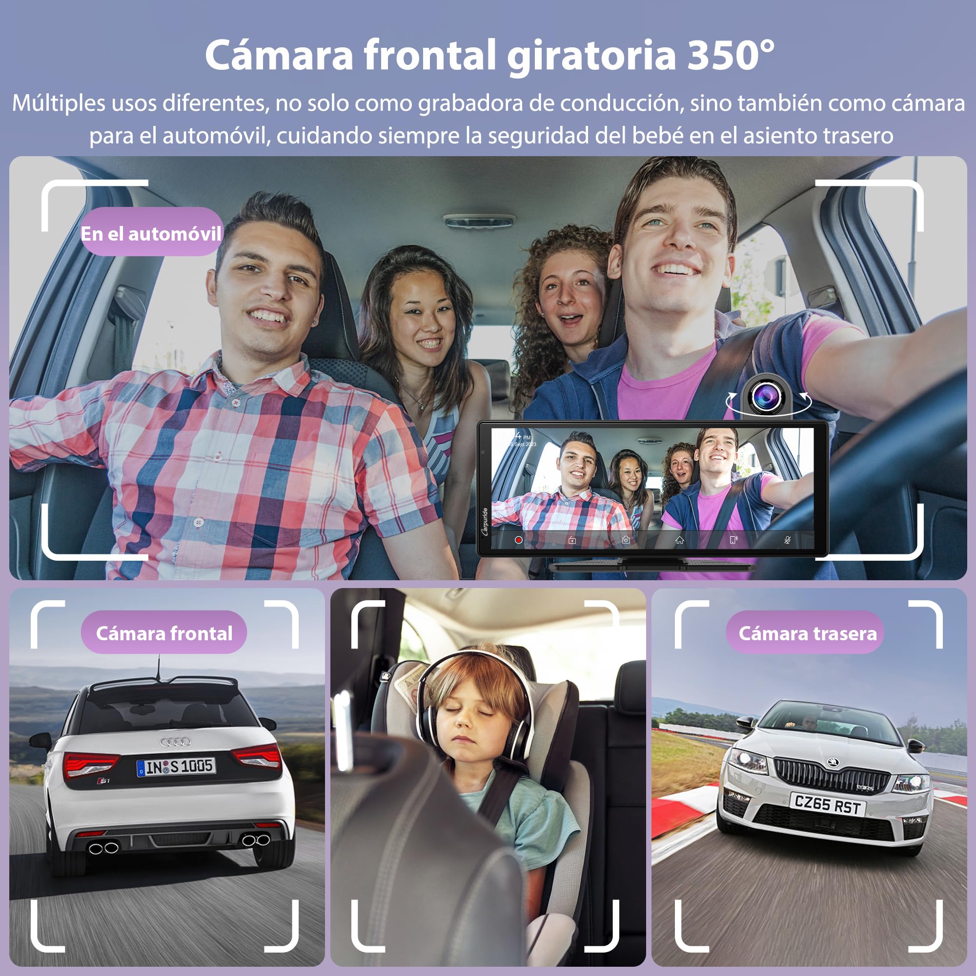 Carpuride W904=904-L Carplay & Android Auto con Dash CAM - Pantalla táctil IPS HD de 10" para Coche, cámara Frontal 4K y Trasera 1080P, grabación en Bucle, Audio Bluetooth, Mirror Link, GPS, Siri