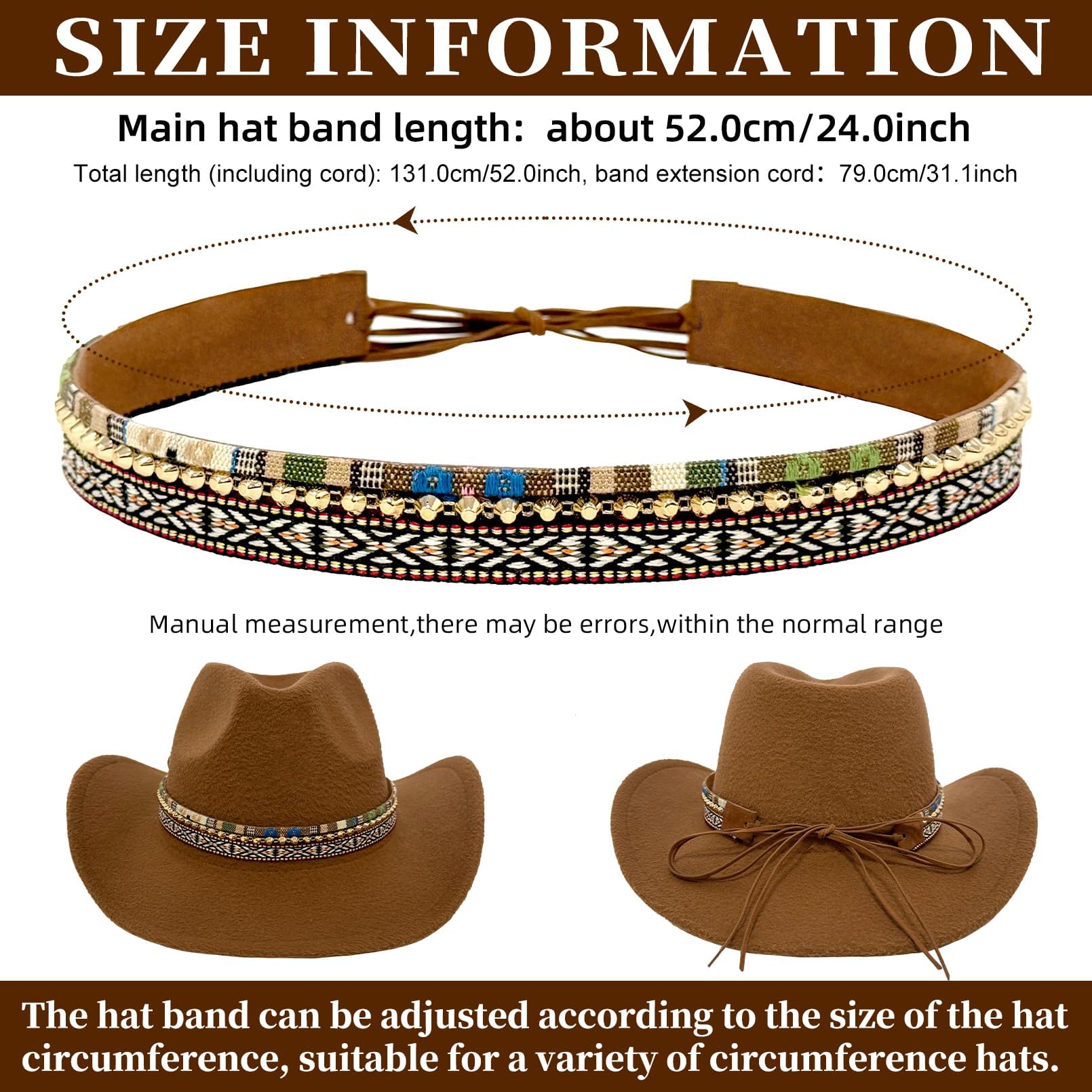 nemokamai Cowboy Hat Bands for Men Women, Leather Hatbands Belt for Cowboy/Western/Fedora/Cowgirl Hats