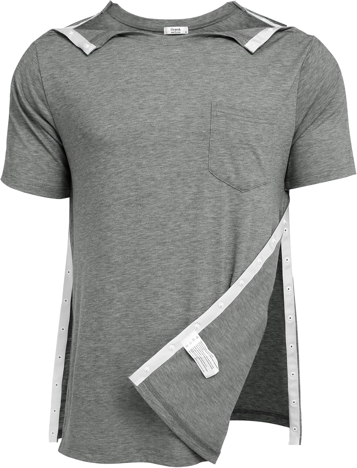 Deyeek Men's Post Shoulder Surgery Shirts Recovery Tear Away Short Sleeve Full Open Side Snap Adaptive Chemo Clothing
