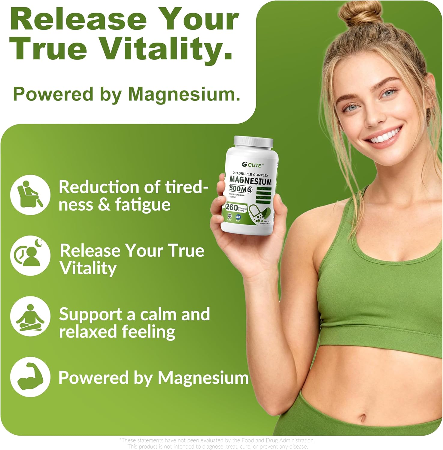Magnesium Glycinate Complex Supplements, 260 Capsules (130 Servings) | 500mg Magnesium Glycinate, Citrate, Malate & Oxide | High Absorption, Vegan, Gluten Free, Easy to Swallow 260 Count (Pack of 1)