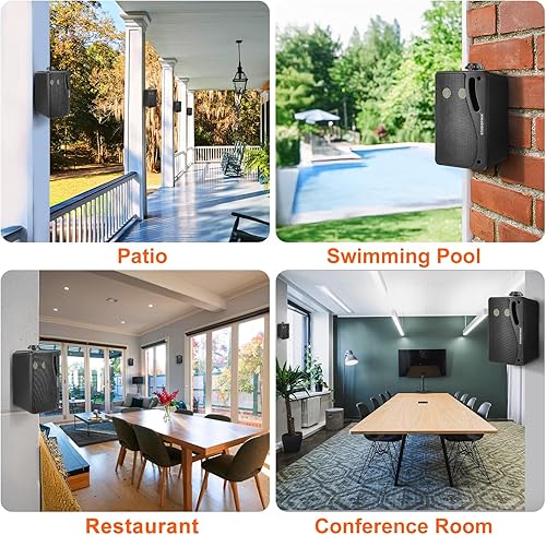 Miniatura 9 de Herdio Altavoces para exteriores de 3.5 pulgadas con cable, impermeable, sistema de altavoces de montaje en pared con 400 vatios de graves potentes