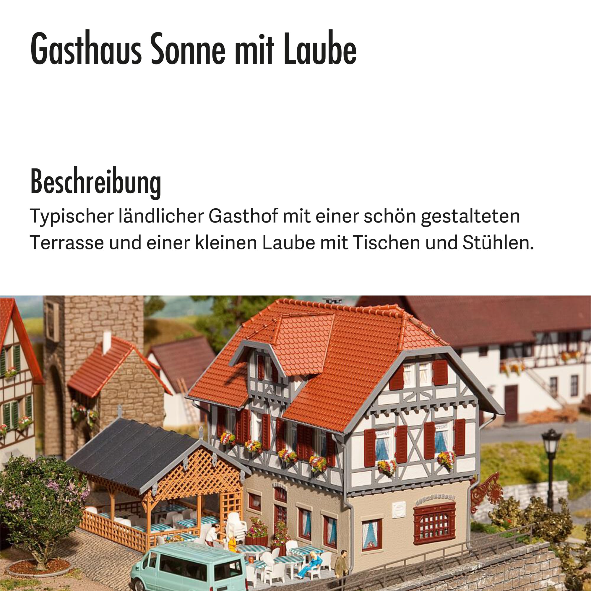 Faller FA130438 - Gasthaus Sonne mit Laube, 18.5 x 7.7 x 27.9 cm, Orange, Braun und Grau