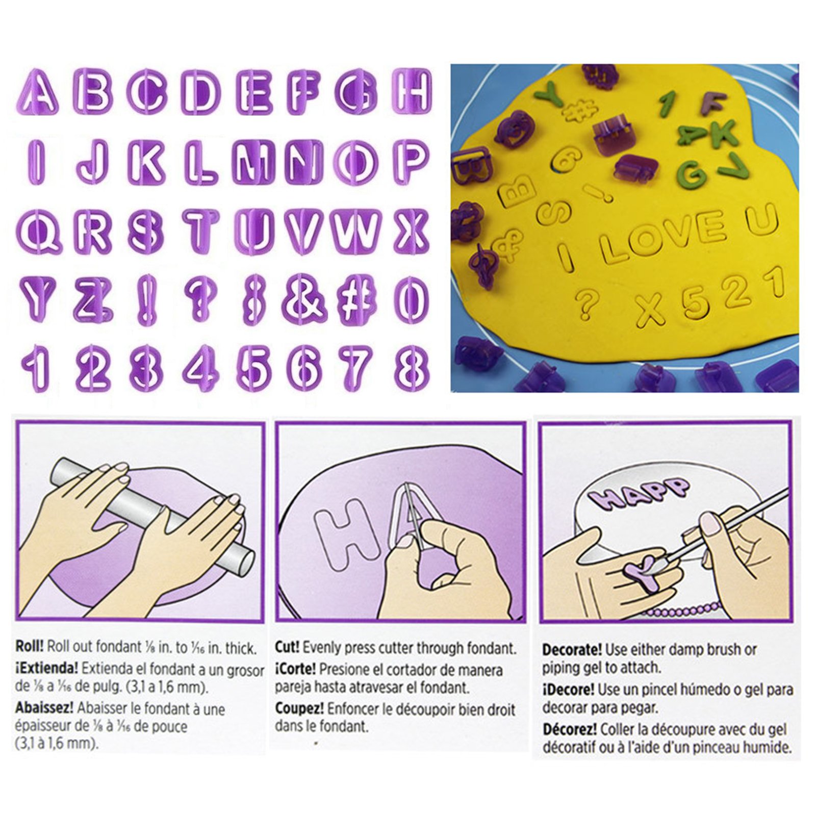 Fondant Cake Sugarcraft Kit de decoración de moldes para galletas, cortador de émbolo de glaseado, juego de 102 piezas 5