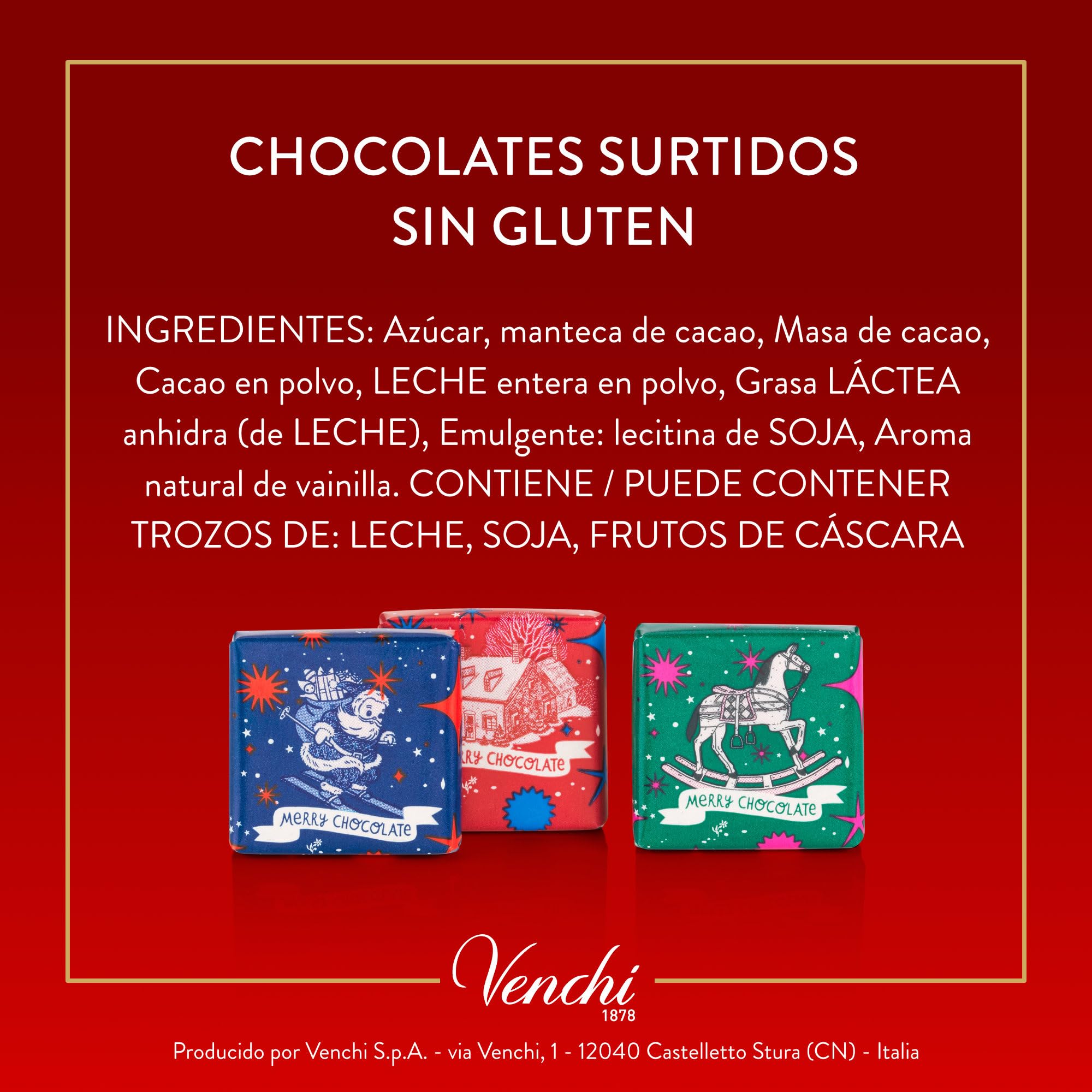 Venchi - Colección Navidad Granblend Natale surtidos, 1 kg - Bombones motivo navideño - Marcador de lugar - Idea de regalo - Sin gluten