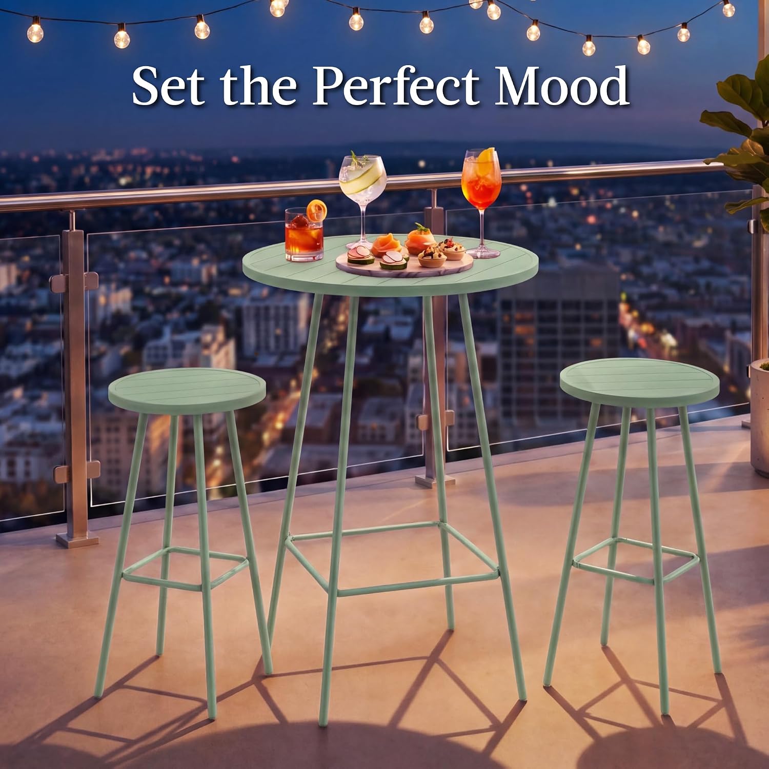 Best Choice Products 3-Piece Patio Dining Set, Bar Height, Outdoor Bistro Set, Outdoor Round Bar Table w/ 2 Bar Stools, Steel - Sage