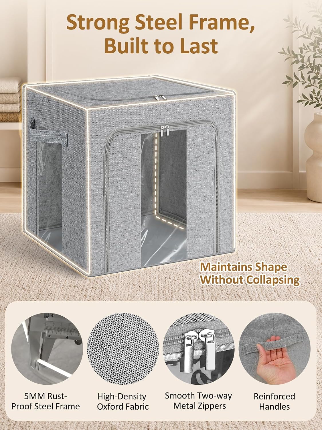 Cirhy Cashmere Sweater Storage Bag with Cedar Balls & Steel Frame, 50L,Grey