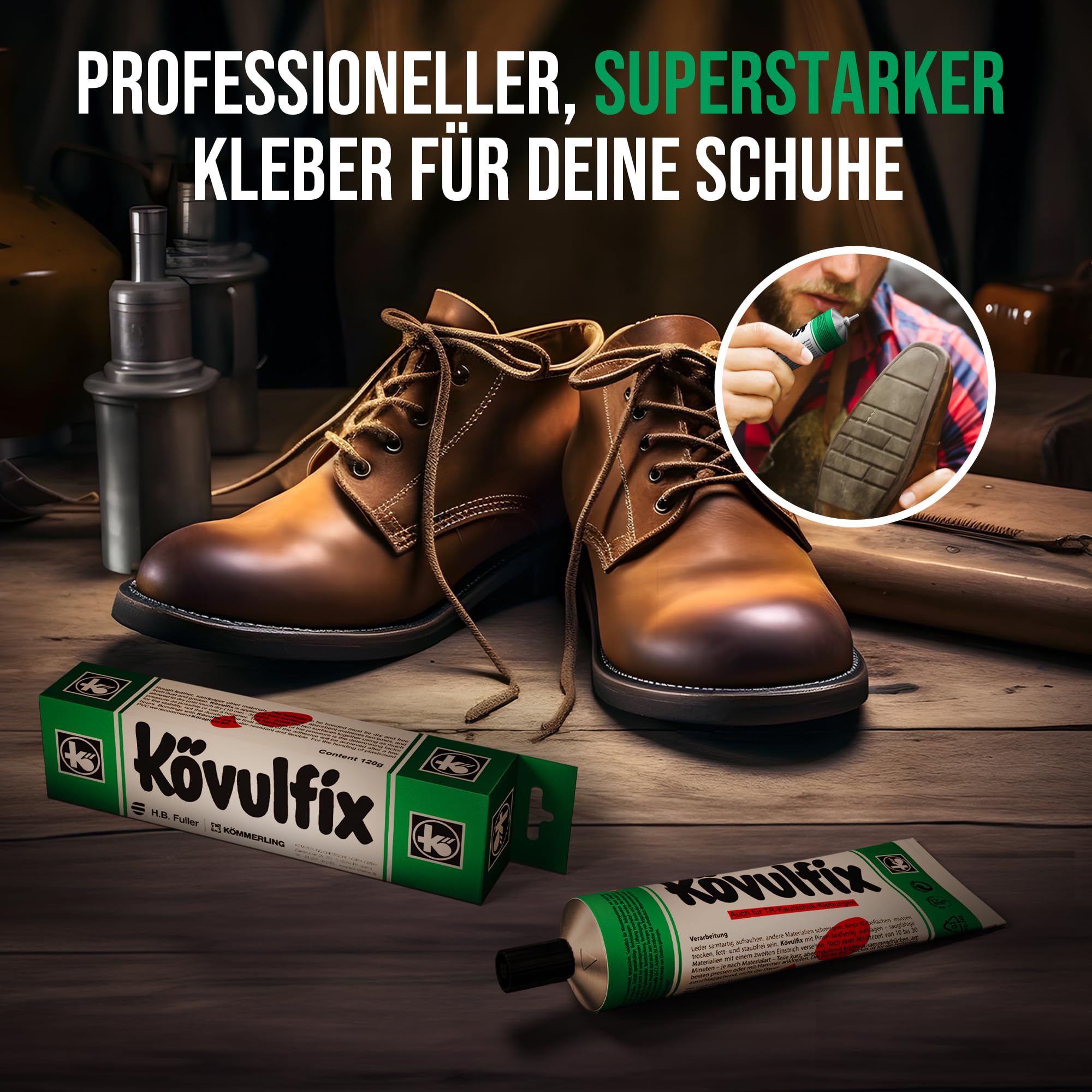 Kövulfix Juego de adhesivos de contacto 240 g + pincel, pegamento para zapatos extrafuerte, resistente al agua y flexible, adhesivo universal para cuero, goma, textiles, zapatos, techos, toldos