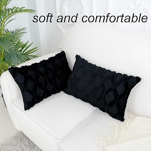 Miniatura 6 de Juego de 2 fundas de almohada negras de 12 x 20 pulgadas  12.0 x 20.0 in., fundas decorativas de almohada decorativas para sofá de granja, conchas