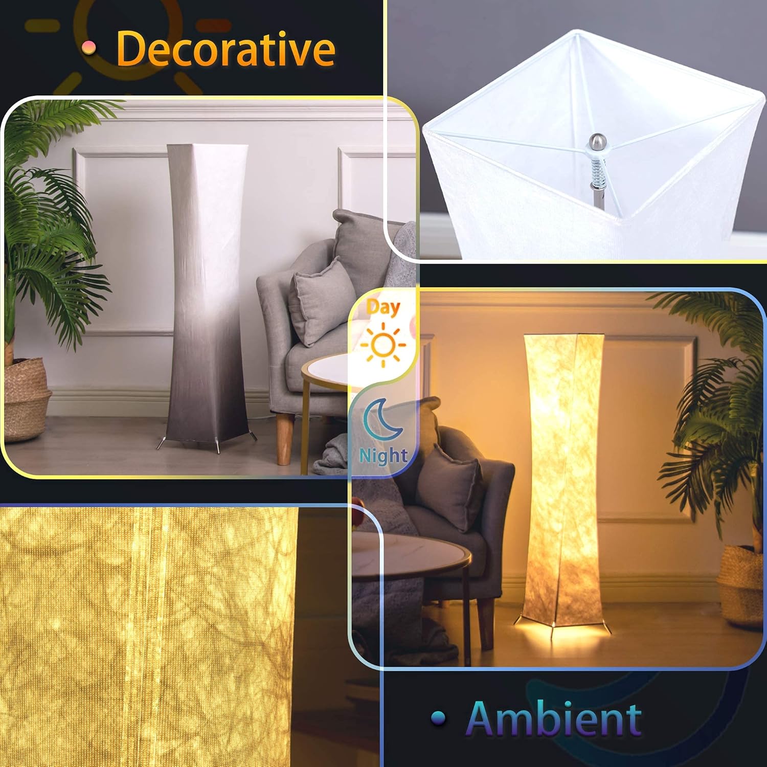 Best Cyber Deals 🔥 Floor Lamp, chiphy Paper Tall Lamp, Dimmable 3 Levels Brightness 12W/2 LED Bulbs 2400 Lumens, 100 Watt Equivalent and Brown Lampshade, Modern and Contemporary for Living Room